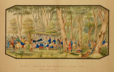 Sa-tan-ti spricht zu den Friedenskommissaren in Council Grove, Medicine Lodge Creek