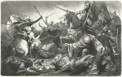 Christen kämpfen gegen die Almohaden in der Schlacht von Las Navas de Tolosa, Spanien, 1212