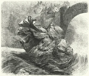 Friedrich Barbarossa ertrinkt im Fluss Saleph während des Dritten Kreuzzugs, 1190