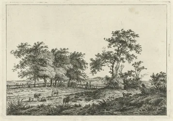 Landschaft mit Zeichner und Hund