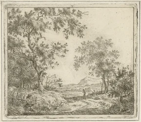 Landschaft mit Zeichner und Wanderer