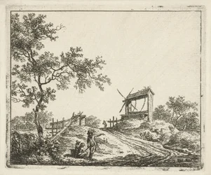 Landschaft mit Wasserbrunnen