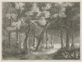 Jäger und sein Hund im Wald