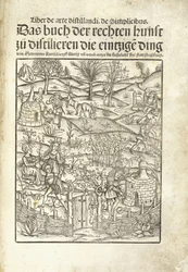 Titelseite, die Kräuterdestillerien mit Figuren in einer Landschaft darstellt