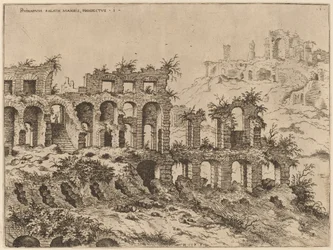 Ansicht des Kolosseums mit dem Palatin im Hintergrund