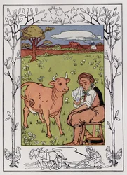 Der alte Mann und seine Frau (Farblithografie)