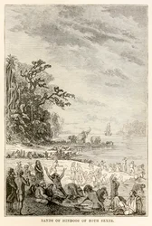 Gruppen von Hindus beiderlei Geschlechts, aus In 80 Tagen um die Welt von Jules Verne, 1873