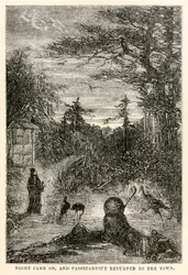 Die Nacht brach herein, und Passepartout kehrte in die Stadt zurück, aus In 80 Tagen um die Welt von Jules Verne (1828-1905), graviert von Louis Prevost, 1873