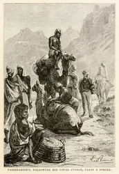 Passepartout, der seiner üblichen Gewohnheit folgt, macht einen Spaziergang, aus In 80 Tagen um die Welt von Jules Verne, graviert von Adolphe François Pannemaker, 1873