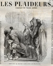 Les Plaideurs (1668) Komödie in drei Akten - Gravur in „Werke von Jean Racine“ illustriert von Pauquet und mit einer Notiz von Emile de La Bédollière - 1851