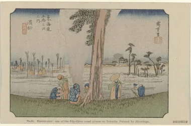 Hamamatsu Nr. 30. Hawawatsu: einer der 53 bemerkenswerten Orte am Tokaido, gemalt von Hiroshige De Tōkaidō von Hiroshige (Serientitel) Hiroshige no fude Tōkaidō (Serientitel auf Objekt)