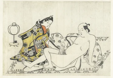 Junge Frau und nackter Mann auf Teppich