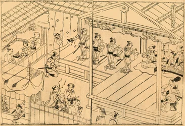 Kabuki-Aufführung im Shijo-Flussbett, 1658, 1924