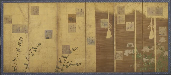 Paravent mit Gedichten aus der Anthologie Shin kokinshu, Edo-Zeit