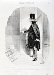 Werk von Honore Daumier (1808-1879). Charivari stammt aus dem Jahr 1842: Serie MORES CONJUALES - Himmel, nach drei Monaten Abwesenheit finde ich meine Frau umgezogen und welche Erinnerungen ich wasche, großer Gott! MUSEUM DER SCHÖNEN KÜNSTE - PALAST LONGCH