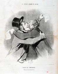 Werk von Honore Daumier (1845): Serie LES BEAUX DAYS DE LA VIE. Fusion von Unternehmen - Ausfall der Aktionäre