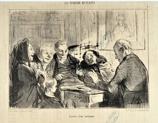 Werk von Honore Daumier (1853): Serie LA COMEDIE HUMAN „Lesung eines Testaments“