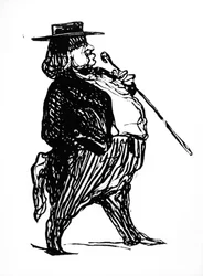 Honoré de Balzac (1799-1850) mit einem Spazierstock, vermutlich für das Buch „Physiologie du Rentier“ gezeichnet, ca. 1841