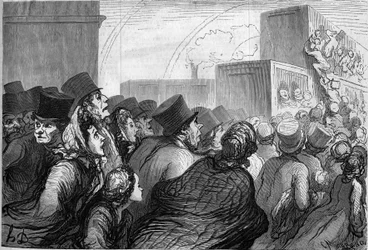 Sonntagsreisende. Karikatur von Honore Daumier (1808-1879). Gravur in „Le Monde Illustré“ Nr. 264 vom 3. Mai 1862.