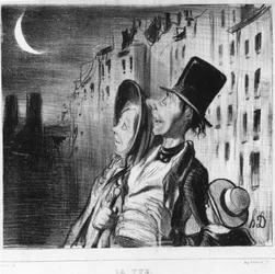 Die Aussicht: Serie aus „Cinq sens“ von Honore Daumier. „Charivari“