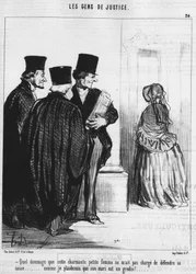 Schade, dass diese reizende kleine Frau mich nicht beauftragt hat, ihre Sache zu verteidigen... wie ich argumentieren würde, dass ihr Mann ein Schurke ist!... , aus der Serie Gens de Justice, Karikaturen über die Justiz von Honoré Daumier (1808-1879). Char