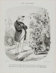 „- Zu sagen, dass meine Dahlien auch dieses Jahr noch das lebhafteste Scharlachrot sind... trotz all meiner Bemühungen werde ich es also nie schaffen, ihnen den Farbton Boue de Paris zu geben!...“, Platte 6 aus Tout Ce Qu