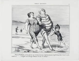 „- Madame Prudhomme, lassen Sie uns nicht eilen, erinnern wir uns daran, dass Würde über alle Lebensakte herrschen sollte... Würde allein unterscheidet den Menschen von den übrigen Tieren,“ Tafel 2 aus Croquis Aquatiques