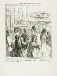 „- Noch mehr Venusfiguren dieses Jahr... immer Venusfiguren!... als ob es Frauen gäbe, die so gebaut sind!“, Platte 2 aus Croquis Pris Au Salon par Daumier