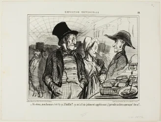 "- Sagen Sie mir, mein guter Mann, ist dies das Buffet?... es sieht für mich ziemlich appetitlich aus, ich hätte nichts dagegen, etwas zu haben...", Tafel 19 aus L