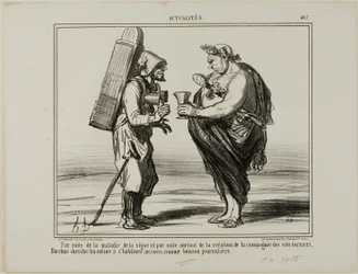 Als Folge der Weinkrankheit, aber auch wegen der Gründung der „Gesellschaft zur Herstellung von künstlichem Wein“, entscheidet sich sogar Bacchus, auf Kokosnusswasser als tägliches Getränk umzusteigen, Platte 407 aus Actualités
