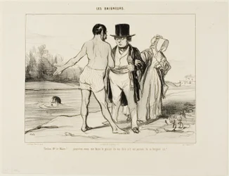 „Verzeihen Sie, Herr Bürgermeister.... wären Sie bitte so freundlich, mir zu sagen, ob das Schwimmen hier erlaubt ist?“, Tafel 25 aus Les Baigneurs