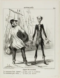 Skizzen aus Le Havre. Der gut gekleidete Herr: „- Ich gehe nach Kalifornien.“ Der schlecht gekleidete Herr: „- Da komme ich gerade her,“ Platte 239 aus Actualités