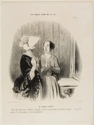 Der Pamela-Hut. „Sie haben vollkommen recht, Madame, diese hinreißende Form eines neuen Hutes zu wählen... besonders von der Seite passt er wunderbar zu Ihrer Physiognomie...!“, Platte 76 aus Les Beaux Jours De La Vie
