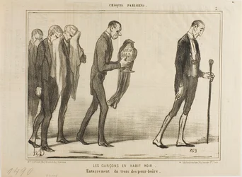 Der Kellner in schwarzen Anzügen. Begräbnis der Trinkgeldkasse, Tafel 2 aus Croquis Parisiens