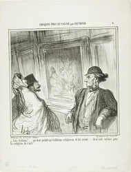 "Was für Idioten! Du malst ihnen ein religiöses Bild und sie lachen... sie haben nicht einmal eine Hingabe zur Kunst!...", Platte 4 aus Croquis Pris Au Salon par Daumier
