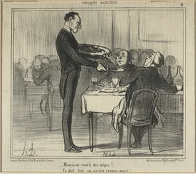 "Möchte Monsieur einige Crêpes?.. - Er muss Bestatter gewesen sein," Platte fünf aus Croquis Parisiens (Pariser Skizzen)