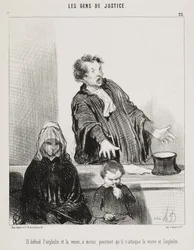 Er verteidigt die Waise und die Witwe, es sei denn, er greift die Witwe und die Waise an, Tafel 22 aus der Serie „Die Juristen“ aus der Zeitschrift Le Charivari