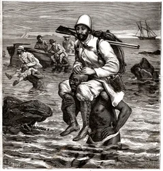 Louis Boussenard landet in Tanger auf dem Rücken eines Trägers