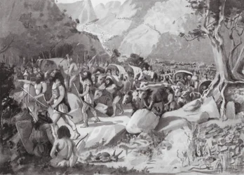 Eine Wanderung skythischer Stämme durch einen Pass in den Bergen Kleinasiens (Lithografie)