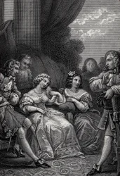 Der Menschenfeind oder der verliebte Melancholiker - Gravur aus „Werke“ von Jean-Baptiste Poquelin, genannt Molière