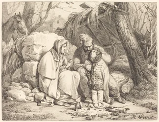 Lagernde Soldatenfamilie