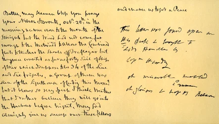 Brief von Lord Horatio Nelson an Lady Emma Hamilton, 19. Oktober 1805