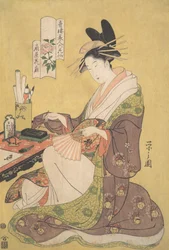 Die Kurtisane Hanaogi aus dem Ogiya-Bordell, aus der Serie Schönheiten