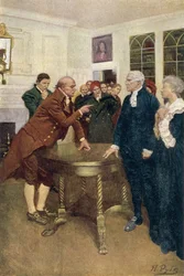 Ein Komitee von Patrioten überreicht einem königlichen Rat ein Ultimatum, Illustration aus 