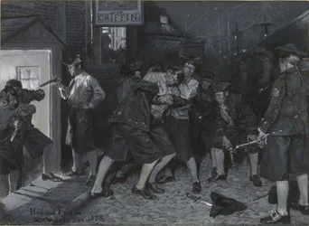 Im Zeichen des Greifen, Zeichnung für eine Illustration zu dem Artikel „Alte Kaffeehäuser New Yorks“ von John Austin Stevens