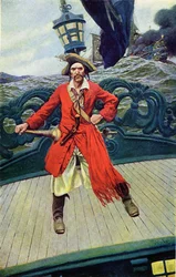 Kapitän Keith auf dem Deck seines Schiffes. Illustration aus „Book of Pirates Buccaneers and Marooners of the Spanish Main“ von Howard Pyle (1853-1911), amerikanischer Illustrator