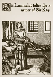 Sir Launcelot nimmt die Rüstung von Sir Kay, Illustration aus 
