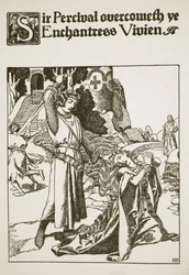 Sir Percival besiegt die Zauberin Vivien, Illustration aus 