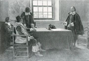 Sir William Berkeley ergibt sich den Kommissaren des Commonwealth, Illustration aus „In Washington