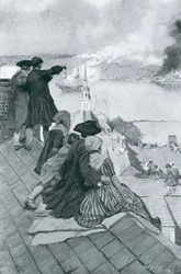 Beobachtung der Schlacht von Bunker Hill, Illustration aus „Colonies and Nation“ von Woodrow Wilson, veröffentlicht in Harper